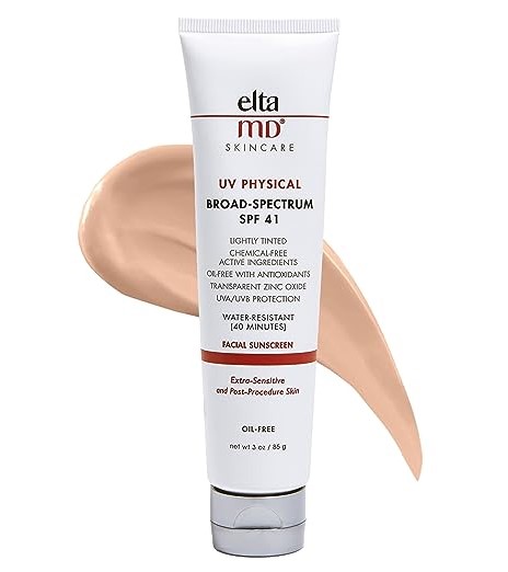 EltaMD UV Physical Tinted Face Sunscreen, SPF 41 Tinted Mineral Sunscreen with Zinc Oxide, Water Resistant up to 40 Minutes, Protects Extra Sensitive and Post Procedure Skin, Oil Free, 3.0 oz Tube uniqueshoesmart