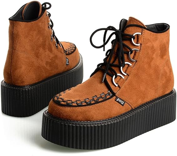 RoseG Women's High Top Suede Lace Up Flat Platform Creepers Shoes Boots 