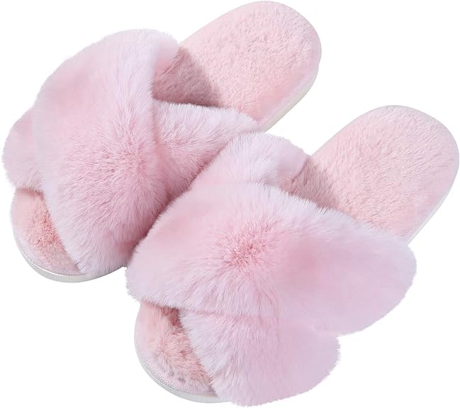 Evshine Women's Fuzzy Slippers Memory Foam House Slippers